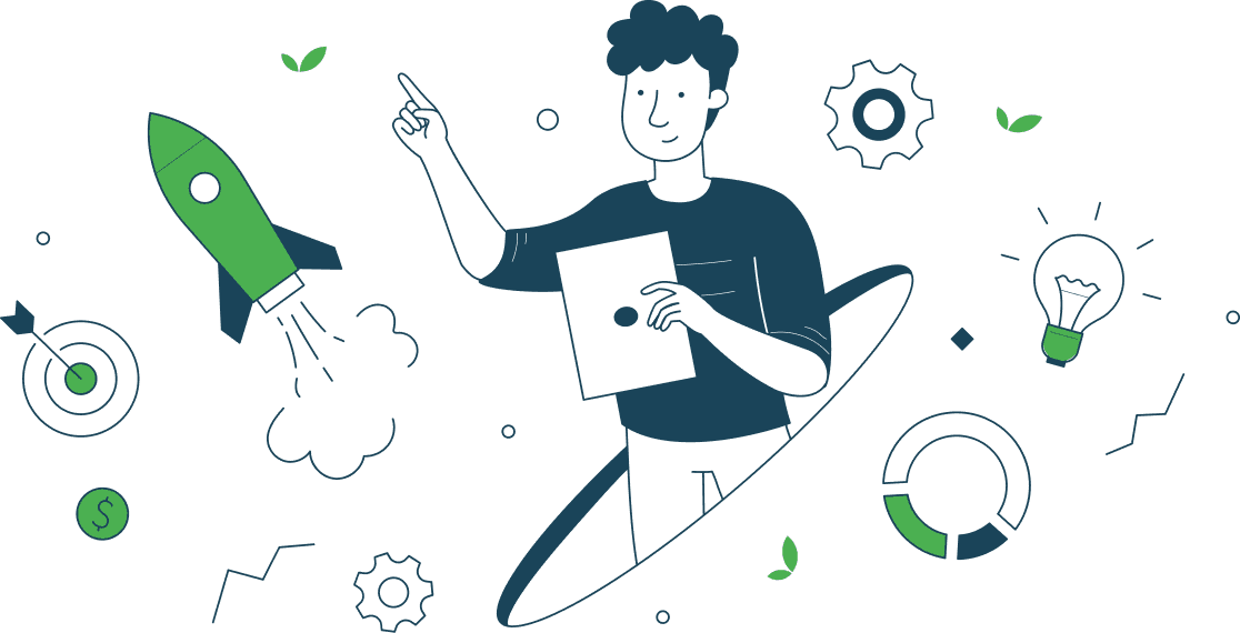 Illustration of an entrepreneur launching ideas